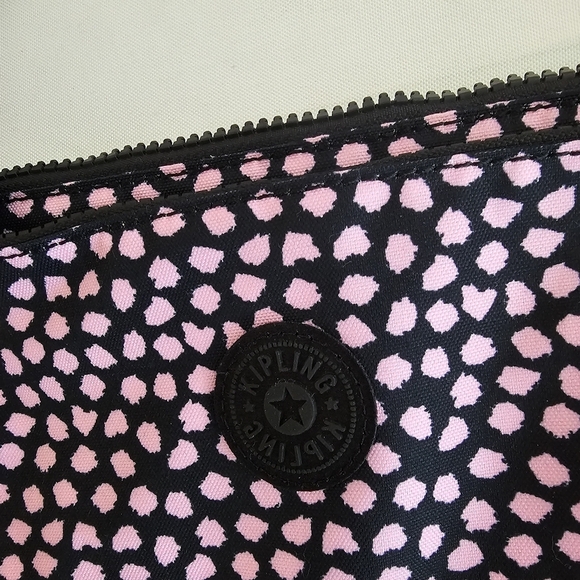 NWT Kipling Mikaela Nylon Crossbody Bag Pink & Black Dot Print w/ Monkey - Picture 3 of 14